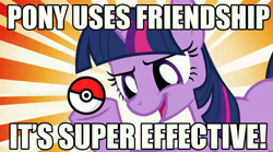 Size: 1024x568 | Tagged: safe, derpibooru import, edit, edited screencap, screencap, twilight sparkle, unicorn twilight, pony, unicorn, a bird in the hoof, g4, caption, dialogue, female, horn, image macro, mare, meme, open mouth, poké ball, pokémon, solo, text