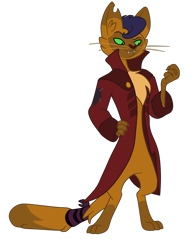 Size: 1900x2434 | Tagged: safe, artist:gmaplay, derpibooru import, capper dapperpaws, abyssinian, anthro, cat, g4, ballet slippers, chest fluff, clothes, coat, feline, male, simple background, solo, transparent background