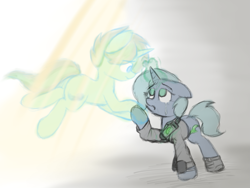 Size: 1333x1000 | Tagged: safe, artist:aaathebap, derpibooru import, ghost, undead, fallout equestria, crying, duo, female, floating, magic, male, mare, relationship, sad, stallion, sunshine