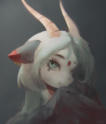 Size: 1599x1855 | Tagged: safe, artist:rvsd, derpibooru import, oc, oc only, pony, bust, commission, ear piercing, earring, female, horns, jewelry, mare, piercing, solo, wings