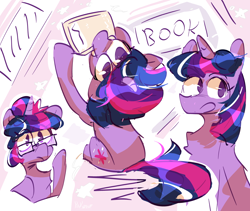 Size: 3550x3000 | Tagged: safe, artist:pakmur, derpibooru import, twilight sparkle, pony, unicorn, abstract background, book, bookhorse, doodle, glasses, horn, solo, that pony sure does love books