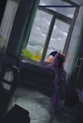 Size: 2761x4073 | Tagged: safe, artist:ciborgen, derpibooru import, twilight sparkle, unicorn twilight, pony, unicorn, bed, solo, window