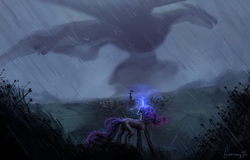 Size: 3615x2308 | Tagged: safe, artist:sorninay, derpibooru import, spike, twilight sparkle, unicorn twilight, dragon, pony, unicorn, female, horn, male, mare, ponyville