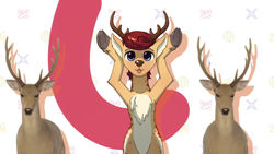 Size: 1920x1080 | Tagged: safe, artist:tsswordy, derpibooru import, oc, oc only, oc:stoutbook, deer, original species, antlers, blue eyes, deer oc, fordeer, male, my deer friend nokotan, non-pony oc, red hair, solo