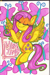 Size: 1696x2523 | Tagged: safe, artist:colorharmonypeeps, derpibooru import, fluttershy, pegasus, pony, g4, eyes closed, female, mare, solo, traditional art