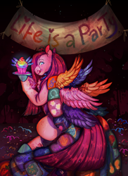 Size: 1500x2059 | Tagged: safe, artist:bunnari, derpibooru import, pinkie pie, earth pony, pony, fanfic:cupcakes, pinkamena diane pie, solo