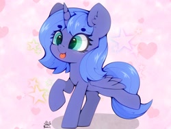 Size: 4000x3000 | Tagged: safe, artist:zokkili, derpibooru import, princess luna, alicorn, pony, cute, eye clipping through hair, female, filly, foal, green eyes, simple background, tongue, tongue out