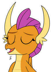 Size: 2480x3508 | Tagged: safe, artist:frownfactory, derpibooru import, smolder, dragon, g4, dragoness, eyes closed, female, simple background, solo, transparent background