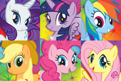 Size: 1024x682 | Tagged: safe, derpibooru import, applejack, fluttershy, pinkie pie, rainbow dash, rarity, twilight sparkle, twilight sparkle (alicorn), alicorn, earth pony, pegasus, pony, unicorn, g4, female, hat, horn, mane six, mare, merchandise, official, open mouth, poster, stock vector