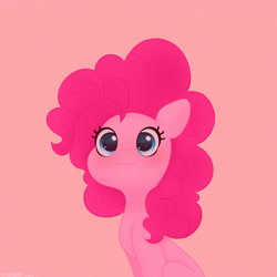 Size: 2480x2480 | Tagged: safe, artist:starburstuwu, derpibooru import, pinkie pie, earth pony, pony, g4, blushing, cute, diapinkes, female, high res, looking at you, mare, pink background, simple background, sitting, smiling, smiling at you, solo