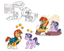 Size: 1099x885 | Tagged: safe, artist:driftwoodpony, derpibooru import, starlight glimmer, sunburst, pony, unicorn, g4, comic interpretation, duo, duo male and female, female, horn, male, mare, simple background, speech bubble, stallion, thought bubble, white background