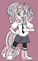 Size: 880x1380 | Tagged: safe, artist:mirabuncupcakes15, derpibooru import, oc, oc only, oc:bobbie moonlove, semi-anthro, unicorn, clothes, female, female oc, horn, mare, not sweetie belle, oc redesign, pastel, ponysona, solo, uniform