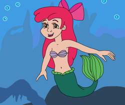 Size: 984x828 | Tagged: safe, artist:ocean lover, derpibooru import, apple bloom, human, mermaid, g4, adorabloom, amber eyes, apple bloom's bow, bare shoulders, belly, belly button, boulder, bow, bra, bubble, cheerful, child, crossover, cute, disney, disney princess, excited, fins, fish tail, hair bow, happy, human coloration, humanized, innocent, light skin, mermaid princess, mermaid tail, mermaidized, ms paint, ocean, open mouth, open smile, princess ariel, red bow, red hair, redhead, rock, seashell, seashell bra, smiling, species swap, swimming, tail, tail fin, the little mermaid, underwater, underwear, water