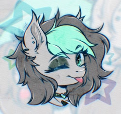 Size: 1280x1203 | Tagged: safe, artist:seurnik, derpibooru import, oc, oc only, oc:opal stone, earth pony, pony, choker, ear fluff, ears, fluffy, gray coat, short hair, solo, tongue, tongue out