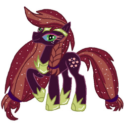 Size: 561x557 | Tagged: safe, artist:qjosh, derpibooru import, applejack, earth pony, pony, g4, braid, braided pigtails, clothes, darkened coat, darkened hair, eyeshadow, female, gameloft, gameloft interpretation, hairband, helmet, makeup, mare, nightmare applejack, nightmarified, peytral, pigtails, shoes, simple background, slit eyes, solo, starry hair, transformation, transformation sequence, white background