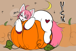 Size: 2560x1707 | Tagged: safe, artist:namelessplaza, derpibooru import, pony, blushing, commission, night, pumpkin, sleeping, solo, ych sketch, your character here