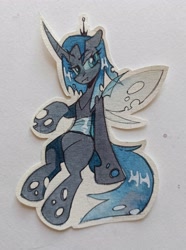 Size: 2666x3576 | Tagged: safe, artist:k0potb, derpibooru import, oc, oc only, alicorn, changeling, pony, paper pony, photo, solo, spread wings, traditional art, wings