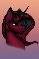 Size: 1145x1700 | Tagged: safe, artist:darklight1315, derpibooru import, oc, oc only, oc:requiem, pony, unicorn, fallout equestria, chest fluff, ear fluff, ears, fallout equestria: mayday, female, gradient background, horn, mare, red eyes, solo