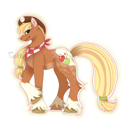 Size: 1280x1280 | Tagged: safe, artist:caitlynsarts, derpibooru import, applejack, earth pony, pony, g4, crossed hooves, female, mare, profile, redesign, signature, simple background, smiling, solo, unshorn fetlocks, white background