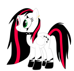 Size: 913x875 | Tagged: safe, artist:ruchiyoto, derpibooru import, oc, oc only, oc:emala jiss, pegasus, pony, zebra, base used, collar, ear piercing, female, heterochromia, mare, piercing, simple background, solo, spiked collar, white background