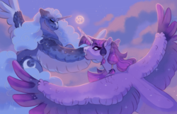 Size: 4667x3000 | Tagged: safe, artist:glorymoon, derpibooru import, princess luna, twilight sparkle, twilight sparkle (alicorn), alicorn, pony, g4, full moon, moon, outdoors