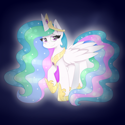 Size: 2000x2000 | Tagged: safe, alternate version, artist:kathepart, derpibooru import, princess celestia, alicorn, g4, celestia's crown, cute, cutelestia, ethereal mane, jewelry, simple background, solo, starry mane