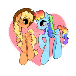 Size: 894x894 | Tagged: safe, artist:analisamaria, derpibooru import, applejack, rainbow dash, earth pony, pegasus, pony, g4, appledash, backwards cutie mark, deviantart watermark, duo, female, folded wings, lesbian, obtrusive watermark, shipping, watermark, wings