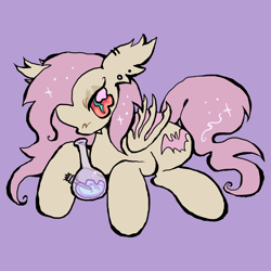 Size: 2048x2048 | Tagged: safe, artist:larvaecandy, derpibooru import, fluttershy, bat pony, pony, g4, bat ponified, big eyes, big hooves, bong, claws, colored, colored pupils, colored wings, drugs, ear fluff, ear piercing, earring, ears, eyelashes, eyeshadow, fangs, female, flat colors, flutterbat, flutterhigh, folded wings, gauges, green pupils, high, high res, jewelry, lidded eyes, long mane, long tail, lying down, makeup, mare, marijuana, no mouth, piercing, profile, prone, purple background, race swap, red eyes, simple background, sitting, slit eyes, solo, sparkles, sparkly mane, sparkly tail, tail, two toned wings, wing claws, wingding eyes, wings, yellow eyeshadow