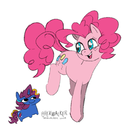 Size: 583x583 | Tagged: safe, artist:hexwalker, derpibooru import, pinkie pie, oc, oc:starry strudel, g4, squatpony