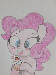 Size: 3024x4032 | Tagged: safe, artist:monkchoo24, derpibooru import, pinkie pie, earth pony, g4, cupcake, drawing, female, food, solo, traditional art