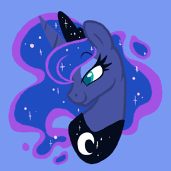 Size: 700x700 | Tagged: safe, artist:paperbagpony, derpibooru import, princess luna, blue background, mlp fim's fourteenth anniversary, simple background, solo, sparkles