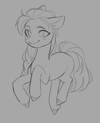 Size: 1624x2000 | Tagged: safe, artist:saturn cat, derpibooru import, oc, oc only, earth pony, pony, 2021, digital art, female, full body, grayscale, mare, monochrome, sketch, smiling, solo