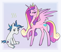 Size: 2000x1700 | Tagged: safe, artist:saturn cat, derpibooru import, princess cadance, shining armor, alicorn, pony, unicorn, g4, 2024, digital art, duo, duo male and female, female, horn, male, meme, stink lines, the bride and the ugly ass groom