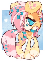 Size: 856x1156 | Tagged: safe, artist:mawssacre, derpibooru import, fluttershy, dog, blue eyes, cute, digital art, dogified, female, flutterdog, pink hair, pink tail, shyabetes, solo, species swap, tail, yellow fur