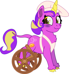 Size: 1001x1076 | Tagged: safe, artist:prixy05, derpibooru import, oc, oc only, oc:sweet flour, pony, unicorn, series:magic forest, hat, horn, simple background, solo, transparent background, vector, wheelchair