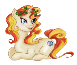 Size: 471x400 | Tagged: safe, artist:cwossie, derpibooru import, oc, oc only, oc:miss libussa, pony, unicorn, g4, czequestria, female, female oc, horn, leaves, leaves in hair, lying down, mare, mare oc, pony oc, simple background, solo, transparent background, unicorn oc