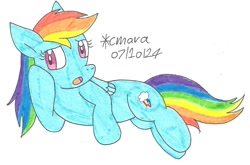 Size: 1252x827 | Tagged: safe, artist:cmara, derpibooru import, rainbow dash, pegasus, female, simple background, solo, white background