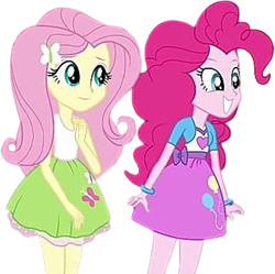 Size: 2527x2520 | Tagged: safe, derpibooru import, edit, edited screencap, editor:mrtoonlover83, screencap, fluttershy, pinkie pie, equestria girls, g4, background removed, not a vector