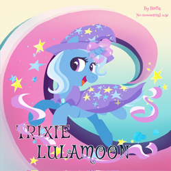 Size: 2048x2048 | Tagged: safe, artist:brella, derpibooru import, trixie, pony, unicorn, g4, cape, clothes, female, hat, horn, magic, mare, ribbon, solo, stars, trixie's cape, trixie's hat