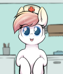 Size: 990x1155 | Tagged: safe, artist:aaathebap, derpibooru import, nurse redheart, earth pony, pony, g4, :p, cute, doctor's office, female, hat, heartabetes, hospital, looking at you, mare, nurse, nurse hat, smiling, smiling at you, solo, tongue, tongue out