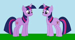 Size: 1364x725 | Tagged: safe, artist:marybethemberjoy49-1, derpibooru import, twilight sparkle, unicorn twilight, pony, unicorn, .mov, comparison, duality, female, magic.mov, mare, pixel-crisp art, pony.mov, solo