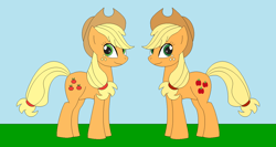 Size: 1364x725 | Tagged: safe, artist:marybethemberjoy49-1, derpibooru import, applejack, earth pony, pony, g4, .mov, apple.mov, applejack's hat, clothes, comparison, cowboy hat, duality, female, hat, mare, pixel-crisp art, pony.mov