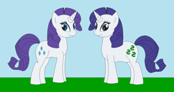 Size: 1364x725 | Tagged: safe, artist:marybethemberjoy49-1, derpibooru import, rarity, pony, unicorn, g4, .mov, comparison, dress.mov, duality, female, horn, mare, pixel-crisp art, pony.mov, solo