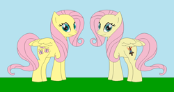 Size: 1364x725 | Tagged: safe, artist:marybethemberjoy49-1, derpibooru import, fluttershy, pegasus, pony, g4, .mov, comparison, duality, female, mare, pixel-crisp art, shed.mov, stay out of my shed