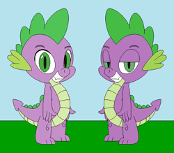 Size: 613x538 | Tagged: safe, artist:marybethemberjoy49-1, derpibooru import, spike, dragon, .mov, comparison, duality, grin, lidded eyes, looking at you, male, pixel-crisp art, smiling, solo, spike.mov, standing