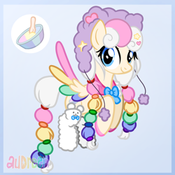 Size: 2100x2100 | Tagged: oc name needed, safe, artist:audreen, derpibooru import, oc, oc only, pegasus, pony, blue eyes, braid, braided pigtails, braided tail, clothes, colored hooves, colored wings, female, flying, fuzzy socks, giveaway, hat, hooves, light blue background, looking at you, mare, multicolored hair, multicolored wings, neck bow, pegasus oc, pigtails, rainbow hair, rainbow wings, simple background, smiling, socks, solo, spread wings, tail, wings