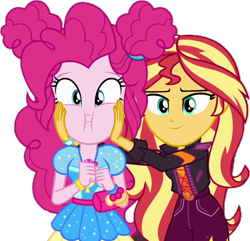 Size: 960x926 | Tagged: safe, derpibooru import, edit, edited screencap, screencap, pinkie pie, sunset shimmer, human, equestria girls, g4, background removed, duo, duo female, female, puffy cheeks, simple background, squishy cheeks, transparent background