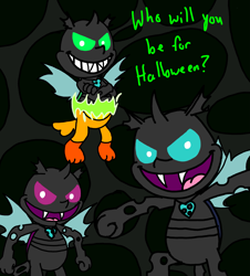 Size: 3023x3351 | Tagged: safe, artist:professorventurer, derpibooru import, changeling, dogday, halloween, holiday, nightmare critters, poppy playtime, requested art, smiling critters, transformation