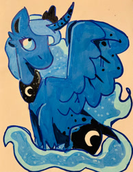 Size: 827x1066 | Tagged: safe, artist:p2iimon, derpibooru import, princess luna, alicorn, pony, solo, traditional art