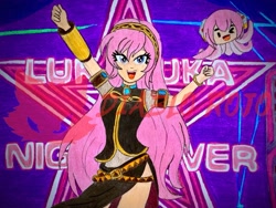 Size: 1901x1429 | Tagged: safe, artist:diablo rojo, derpibooru import, human, equestria girls, g4, barely eqg related, barely pony related, dancing, equestria girls-ified, lights, long hair, megurine luka, obtrusive watermark, singing, vocaloid, watermark